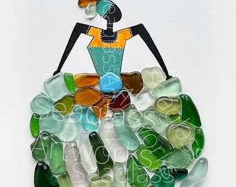 Ballerina and Sea Glass Pebbles Art Print - Ballerina with Sea Glass Pebbles Art Print on Canvas