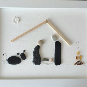 Sea Glass Art - Sea Glass Christmas Picture - Pebble and Sea Glass Painting - Unique Handmade Framing
