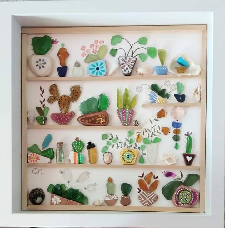 Sea glass art -  Sea glass indoor garden or Greenhouse -  Framed Unique Handmade - Seaglass