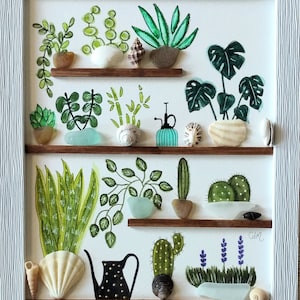 Sea Glass and Pebble Art - Garden or Greenhouse Decor - Unique Handmade Framed - Sea Glass Picture - Shells