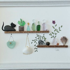 Sea Glass Art - "Bedroom Furniture" - Home Decor - Unique Handmade Framed - Sea Glass Picture