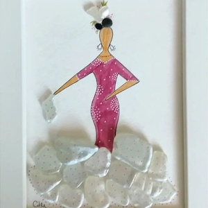 Sea Glass and Pebble Art - Spanish Sea Glass Flamenco - Unique Handmade Framed - Sea Glass Art