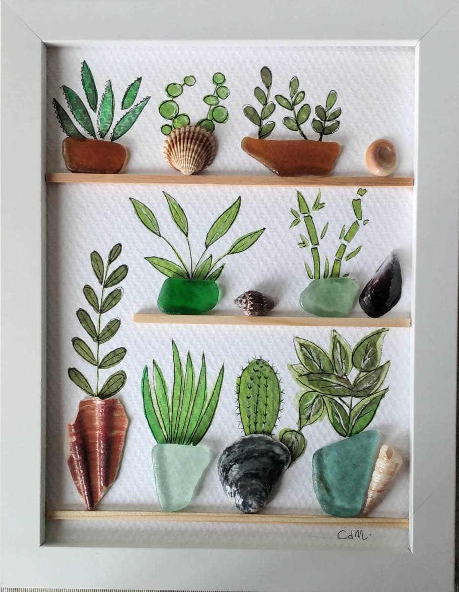 Sea Glass and Pebble Art - Garden or Conservatory - Unique Handmade Framing - Sea Glass Picture - Shell Art
