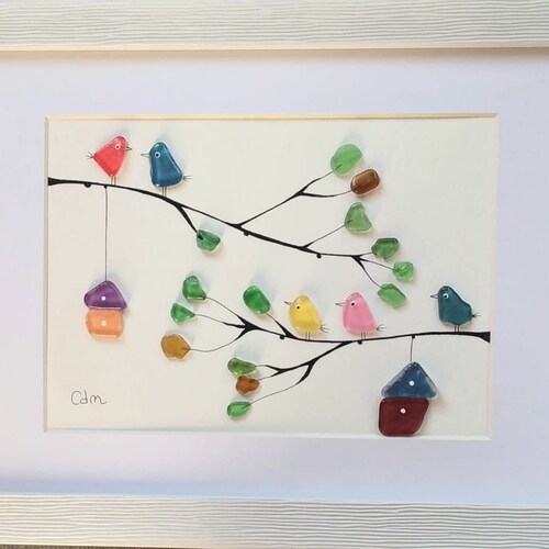 Mini Desk Art. Beautifully Framed Music Notes Pebble Art. 3.5 X4