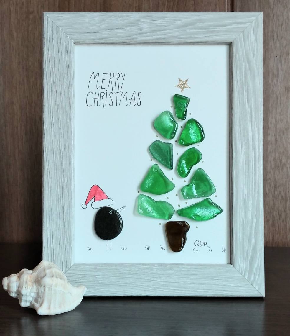 Sea Glass Christmas Tree - Sea Glass and Pebble Art - Unique