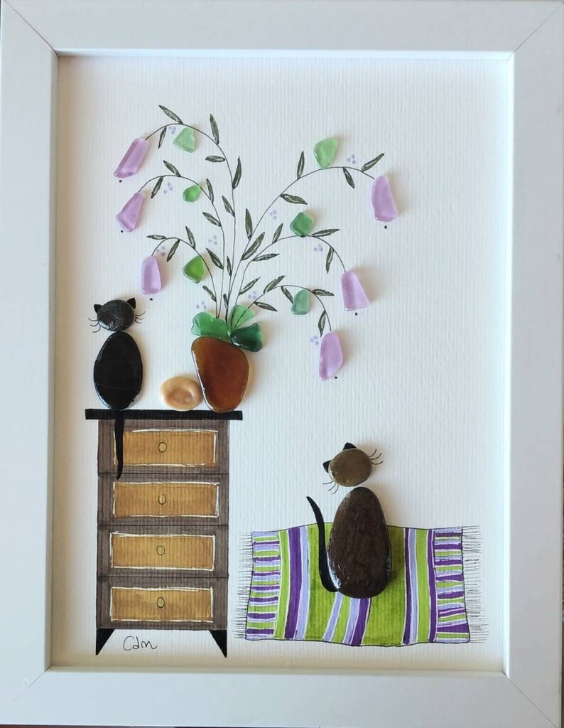 Sea Glass Art and Pebble Art Black Cats Unique Handmade Etsy