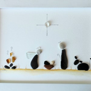 Sea Glass Christmas Picture - Sea Glass and Pebble Art - Unique Handmade Framing - Sea Glass Art