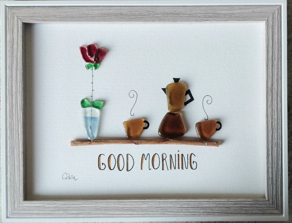 Sea Glass Coffee Pot and Mugs Sea Glass and Pebble Art Etsy