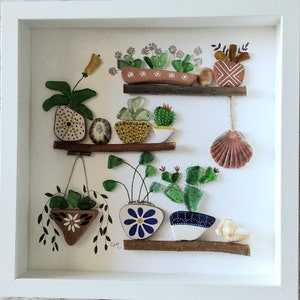 Sea glass art -  Sea glass indoor garden or Greenhouse -  Framed Unique Handmade - Seaglass