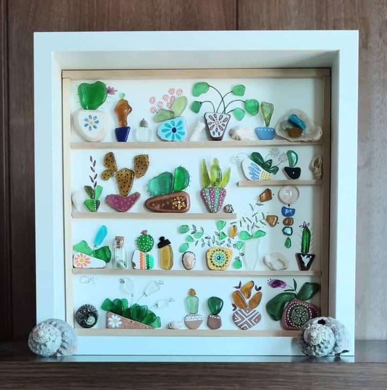 Sea Glass Art Sea Glass Indoor Garden or Greenhouse Framed Etsy