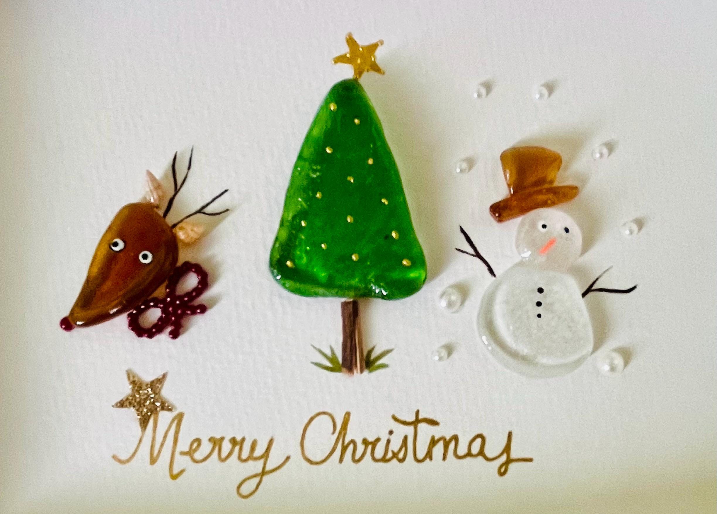 シーグラスアート❁クリスマスオーナメント❁ シーグラスアート - クリスマスオーナメント - シーグラスと小石の絵