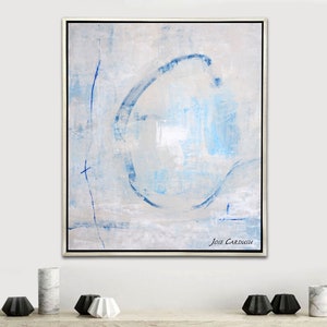 Abstract hand-painted painting with pastel tone, Painting of 100 x 120 cm on canvas, Grey and blue colors, for living room, Elegant painting
