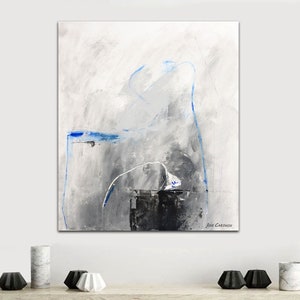 Great original abstract gray and blue art, Modern abstract art, Minimalism Blue and gray art, Original abstract painting on gray canvas, art