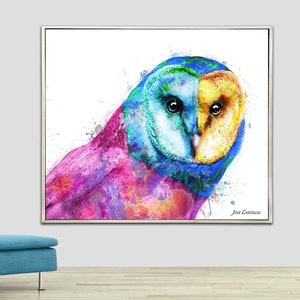 Owl Painting, Owl Painting, Mixed Media Owl Painting, Contemporary Wall Art Print, Owl Leaves, Digital Pet Portrait, Pop Art,