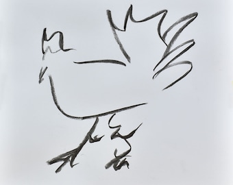 JOSE CARDUSU Original Charcoal - Paper Sketch Drawing 30 X 30 cm Chicken Rooster Farm, Abstract Minimalist Rooster Art, Chicken