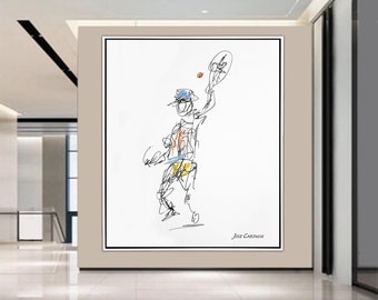 Tennis Player Painting, Minimalist Painting, Buy Tennis Player Painting, Tennis Player Original Acrylic Painting, Tennis Player Serving