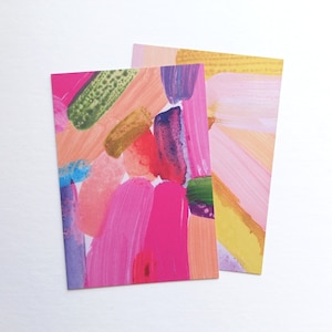 Bunte Pinke Abstrakte Kunst Postkarte, Besondere Maximalistische Grußkarte, Dopamin Dekor A6 Kunstwerk, Moderner Ausdrucksstarker Kunstdruck
