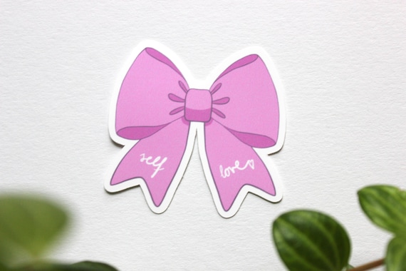 Rosa Schleife Vinyl Sticker, Süßer Selbstliebe Aufkleber, Self Love Klebeetikett in dunklem Rosa