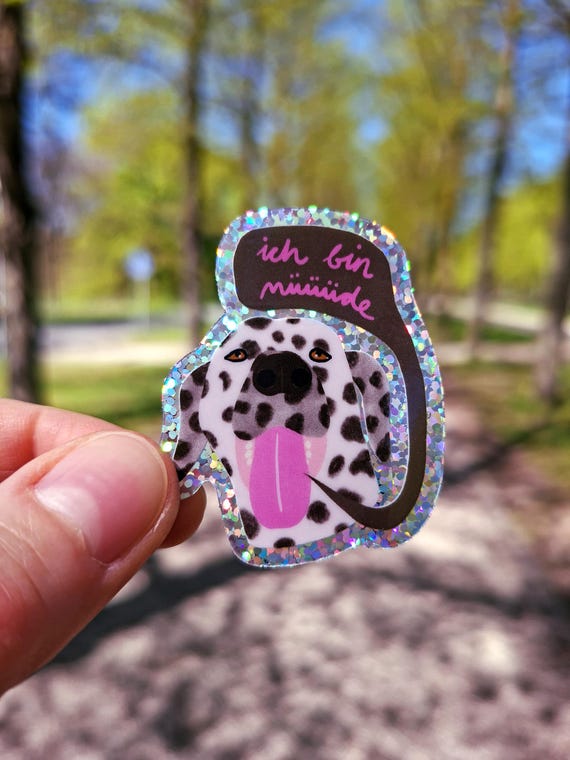 ADHS Glitzer Sticker, Dalmatiner Illustration Aufkleber, Dopamin Dekor Spruchsticker, Wasserfester Vinyl Sticker, Neurodivergenz Geschenk