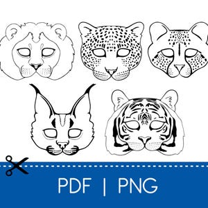 Máscaras de gato selvagem para imprimir PDF Png | Máscaras de festa de animais selvagens
