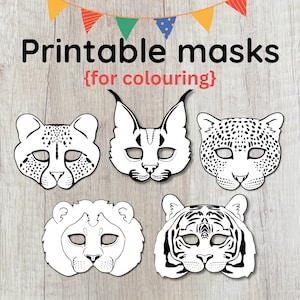 5 máscaras imprimibles de gato salvaje: Manualidades para fiestas de cumpleaños con temática de animales (PDF, PNG)