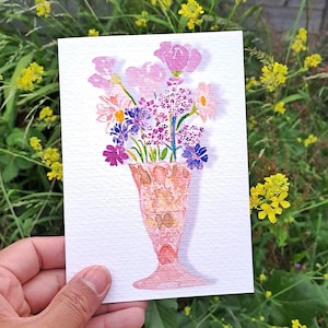 Wenskaart met aquarel wilde bloemen | Geïllustreerde bloemenkaarten | origineel kunstwerk | speciale kaart voor Moederdag| bedankkaart