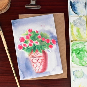 Aquarel losse bloemen in een vintage vaas | Moederdag wenskaart | eenvoudige kaart voor mama| zij die van rozen en bloemen houdt