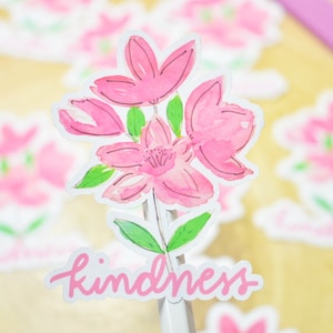 Rosa Blumen, Kindness Aufkleber für Journaling, Scrapbooking, für Kindle, einfach weil Geschenk für sich selbst, be kind,apübs, Wort Aufkleber