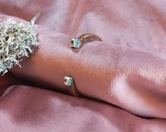 One of a Kind Wooden Cuff Bracelet – Brass & Natural Stone Statement Bangle, Sculptural Handmade Luxury Jewelry