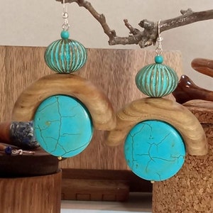 Wood earrings/ boho earrings/ wooden dangle earrings/ hanging earrings/ boho jewelry/ wood accessory/ handcrafted earrings/ gift for her
