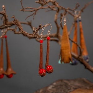 Wood earrings/ boho earrings/ elegant wooden earrings/ wood jewelry/ wooden dangle earrings/ lightweight wood accessories/ gift for her