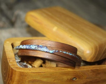 Wood bracelet/ Wooden bracelet/ walnut bracelet with stone/ wood bangle/ ladies bracelet/ gift for her/ wood and enamel/ custom bracelet