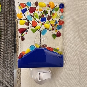 Multi Tree fused Glass Nightlight with  blue base