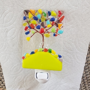 Multicolor Tree fused Glass Nightlight with lime green base