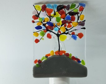 Colorful Tree fused Glass Nightlight with gray base