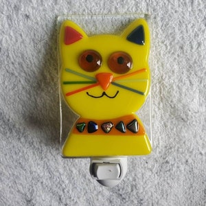 Yellow cat fused Glass Nightlight