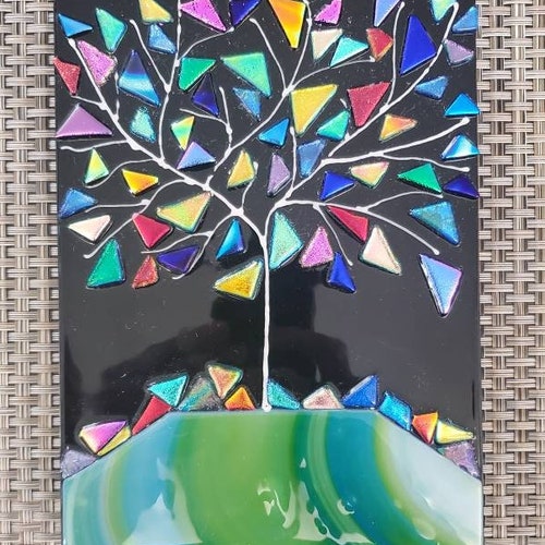 Multicolor Tree - Multicolor tree fused dichroic glass wall art shops by Gary Levin Glass #GaryLevinGlass