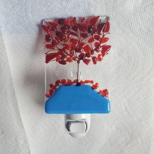 REd Tree fused Glass Nightlight with  blue base