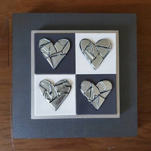 Silvers 4 Hearts fused dichroic mosaic glass wall art  by Gary Levin Glass #GaryLevinGlass