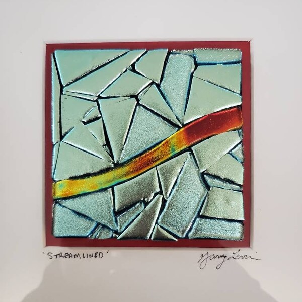 Title " Streamlined"  - multi color fused dichroic glass wall or table art by Gary Levin Glass