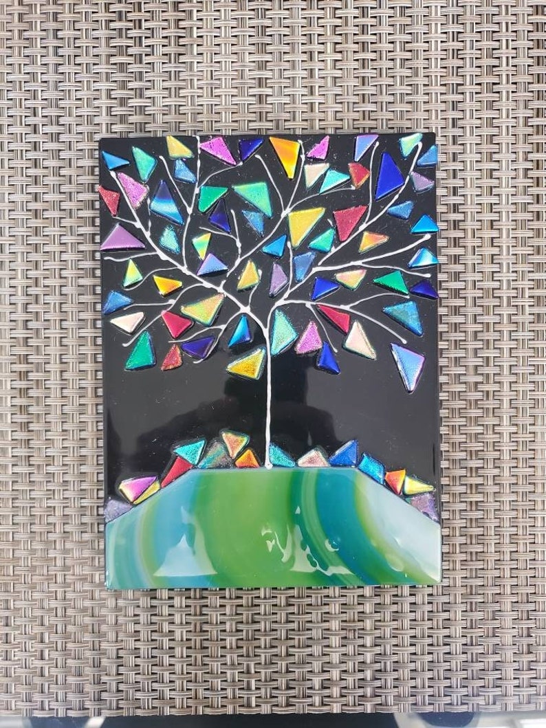 Multicolor Tree - Multicolor tree fused dichroic glass wall art shops by Gary Levin Glass #GaryLevinGlass