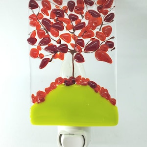 REd Tree fused Glass Nightlight with green base