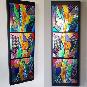 3 piece triptych fused glass wall art