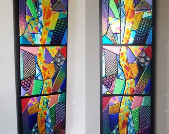 3 piece triptych fused glass wall art