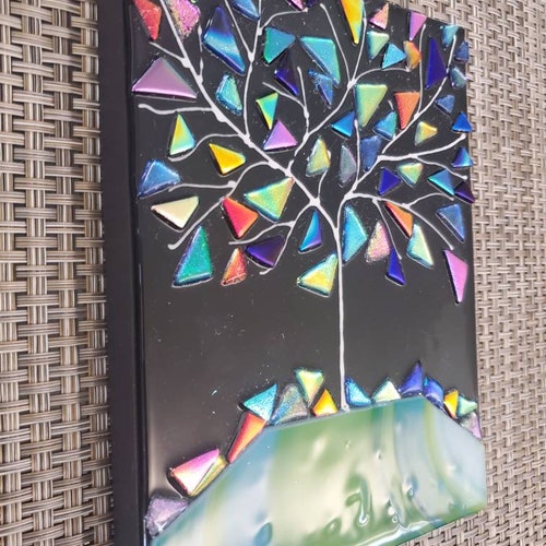 Multicolor Tree - Multicolor tree fused dichroic glass wall art shops by Gary Levin Glass #GaryLevinGlass