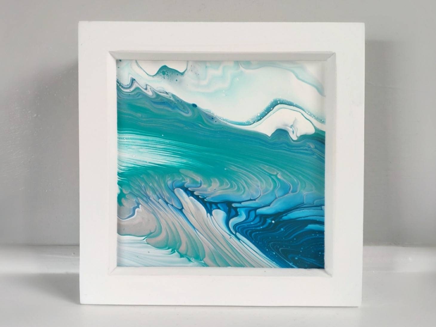 Framed Ocean Fluid Art Painting on Glass Beach Art Etsy