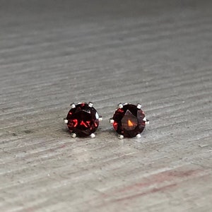 Red garnet 5 mm stud earrings, genuine Mozambique red garnet studs, AAA red garnet gemstone earrings, January birthstones, earth-mined gems