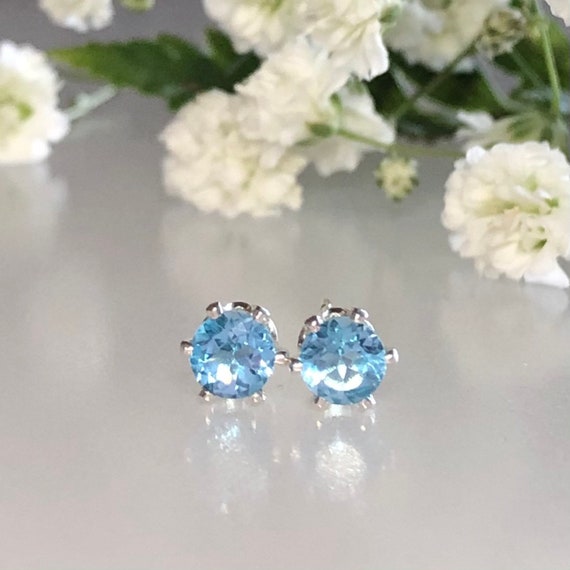 Buy Swiss Blue Topaz 4 Mm Stud Earrings Blue Topaz Studs AAA