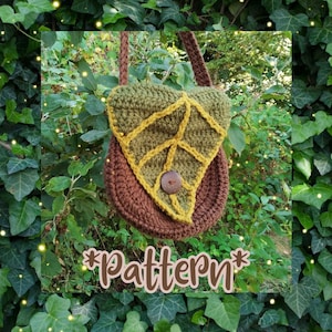 Leaf crossbody bag, elven purse, cosplay, green witch, forestcore, druid, crochet pattern (US, FR)