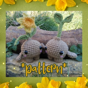 Plant couple, bulb and flower crochet pattern, cottagecore, magical creatures, nature, amigurumi (US, FR)